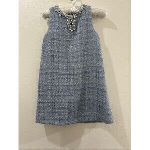 Girls GB Girls Sz 5 Blue Tweed Embellished Around Neck Zipper Sleeveless